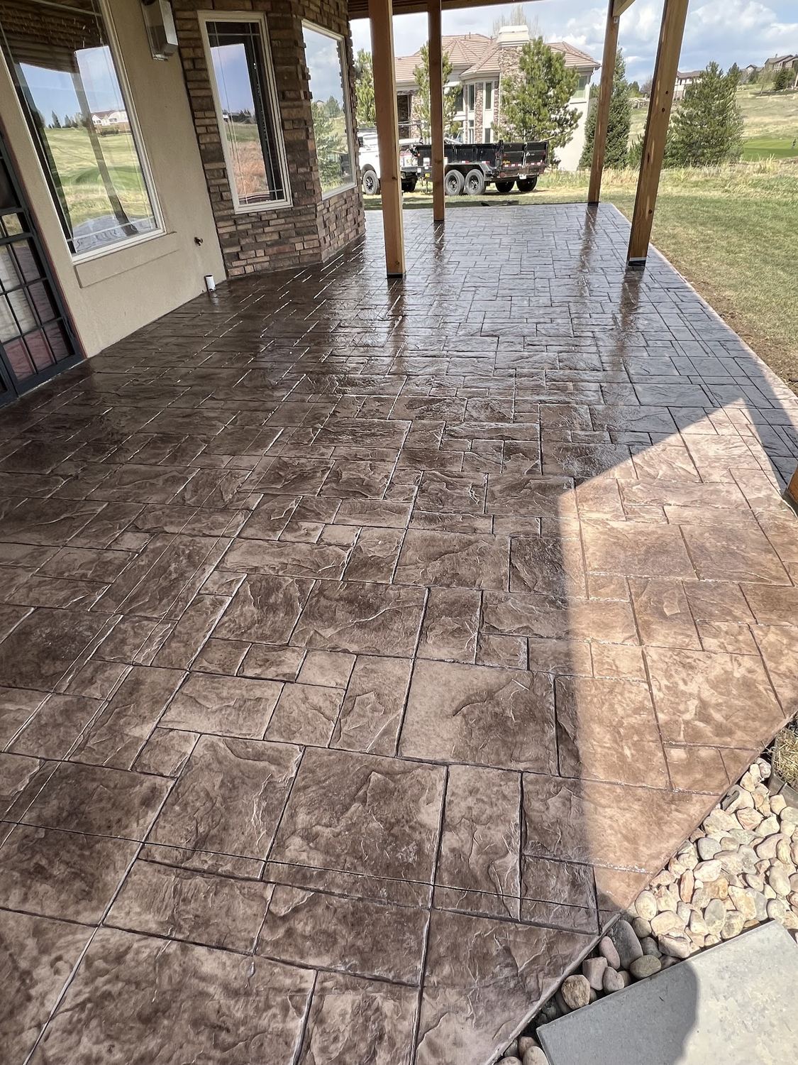 Stamped concrete patio and covered porch
