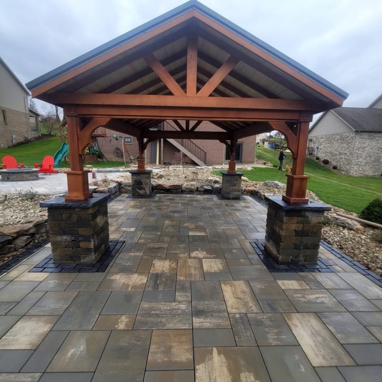 Custom timber pergola and paver patio